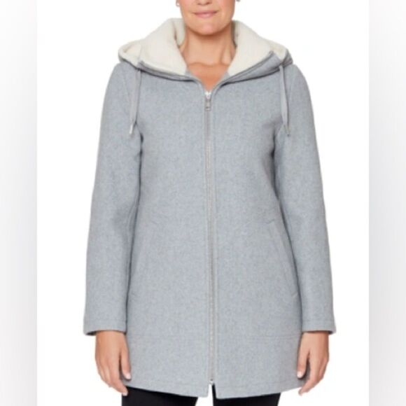 Vince Camuto Womens Fleece-Lined Hooded Coat Light Gray Medium NWT - Picture 1 of 10